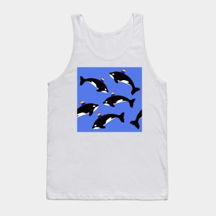 Gay pride rainbow orca killer whale. Seamless pattern on blue water background. Tank Top